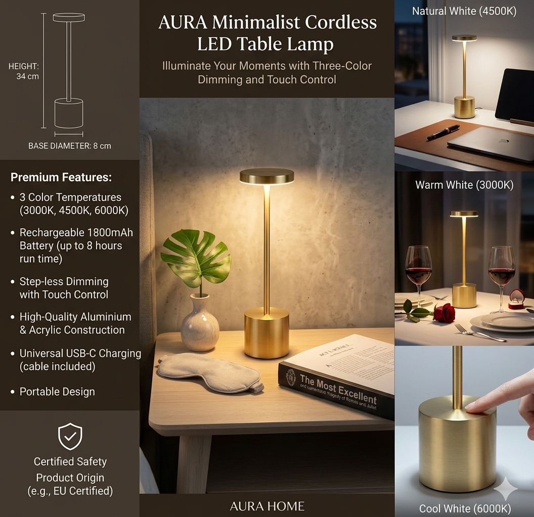 LED Touch Sensor Lamp – Premium Metal Rechargeable Light