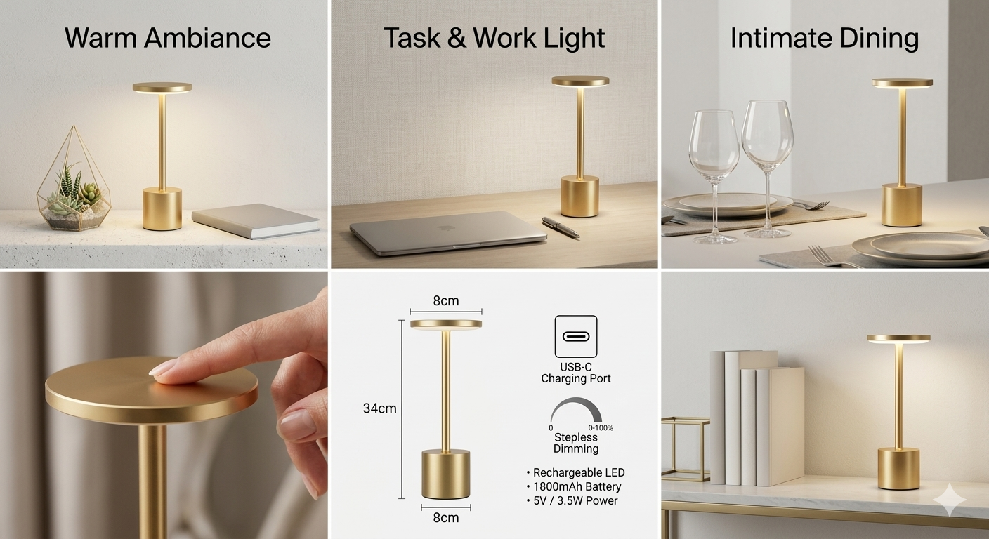 LED Touch Sensor Lamp – Premium Metal Rechargeable Light